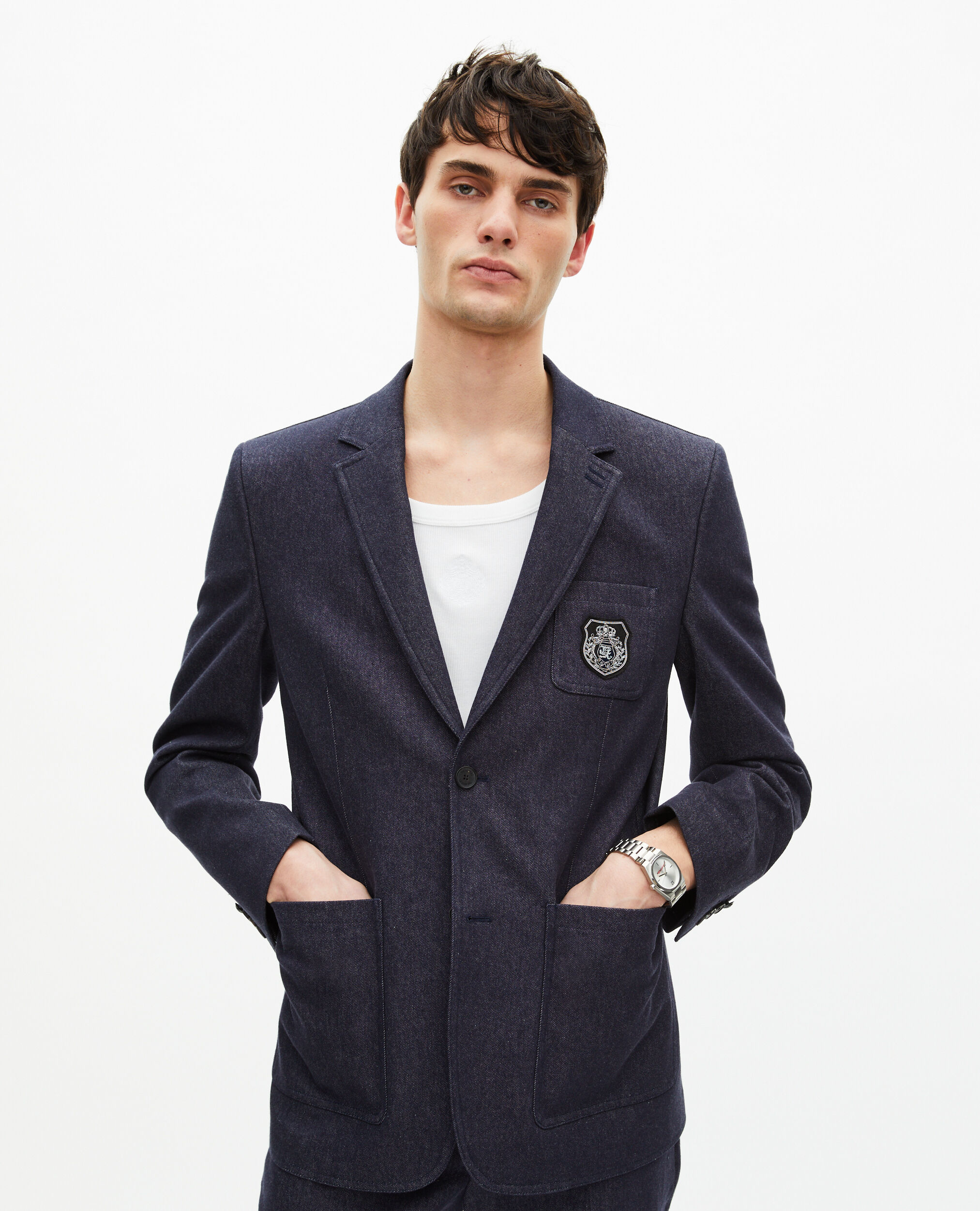 Veste de costume effet denim bleue, NAVY, hi-res image number null