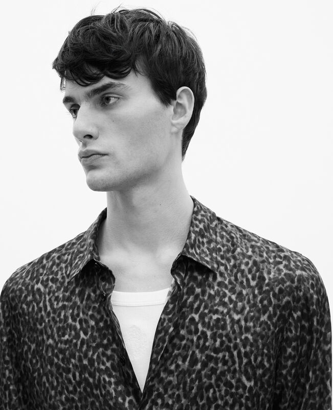 The Kooples HOMME BLUE chemise en soie mélangée imprimé léopard 