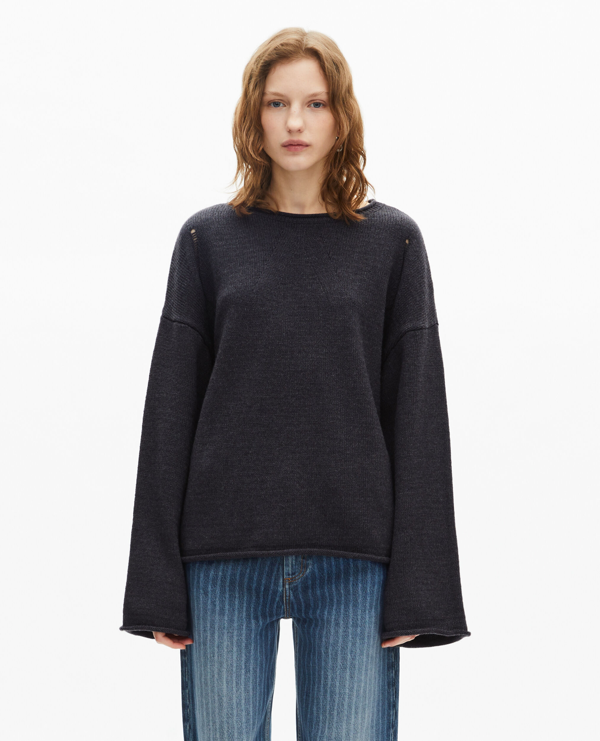 Pull en laine mérinos gris, DARK GREY, hi-res image number null