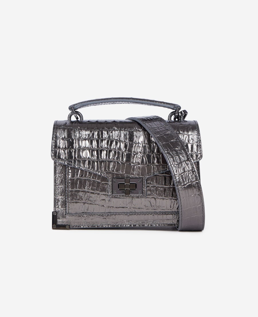 The Kooples DAMEN GUN METAL SILVER tasche emily small aus leder in krokodiloptik gunmetal