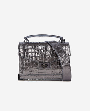 The Kooples DAMEN GUN METAL SILVER tasche emily small aus leder in krokodiloptik gunmetal