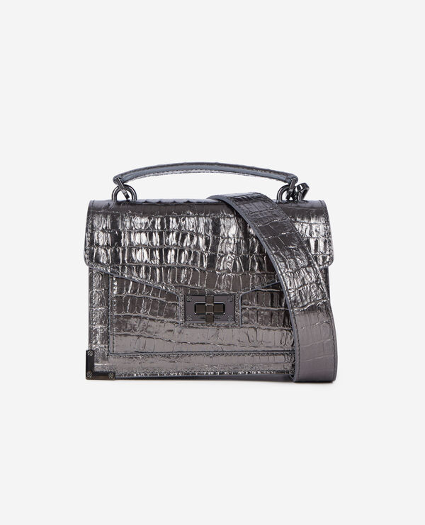 The Kooples FEMME GUN METAL SILVER sac emily small en cuir effet crocodile gunmetal