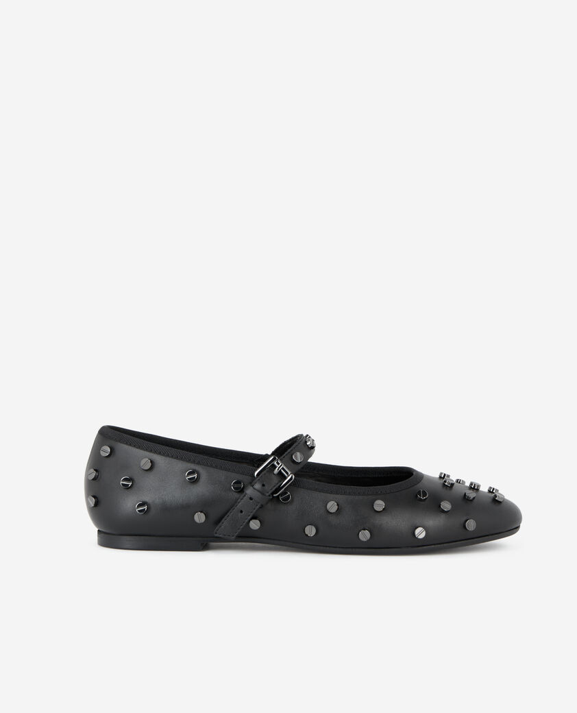 The Kooples DAMEN BLACK schwarze lederballerinas mit nieten
