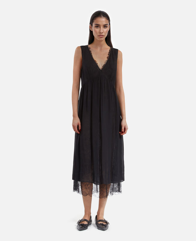 The Kooples FEMME BLACK robe longue avec dentelle noire