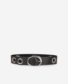 The Kooples FEMME BLACK ceinture large à œillets en cuir noir