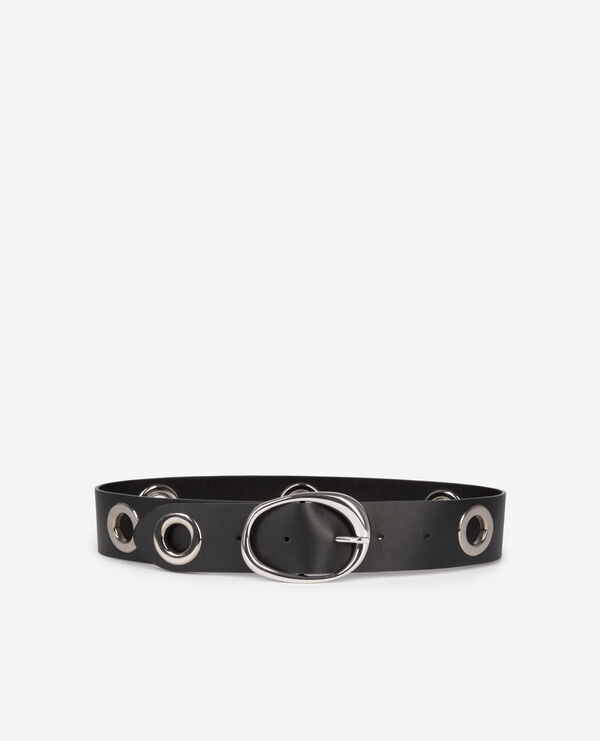 The Kooples FEMME BLACK ceinture large à œillets en cuir noir