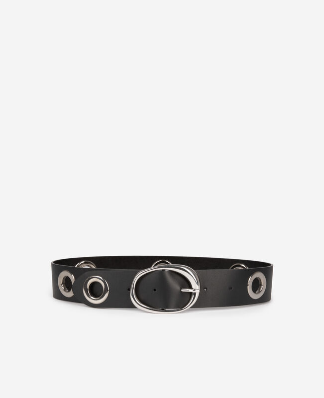 The Kooples FEMME BLACK ceinture large à œillets en cuir noir