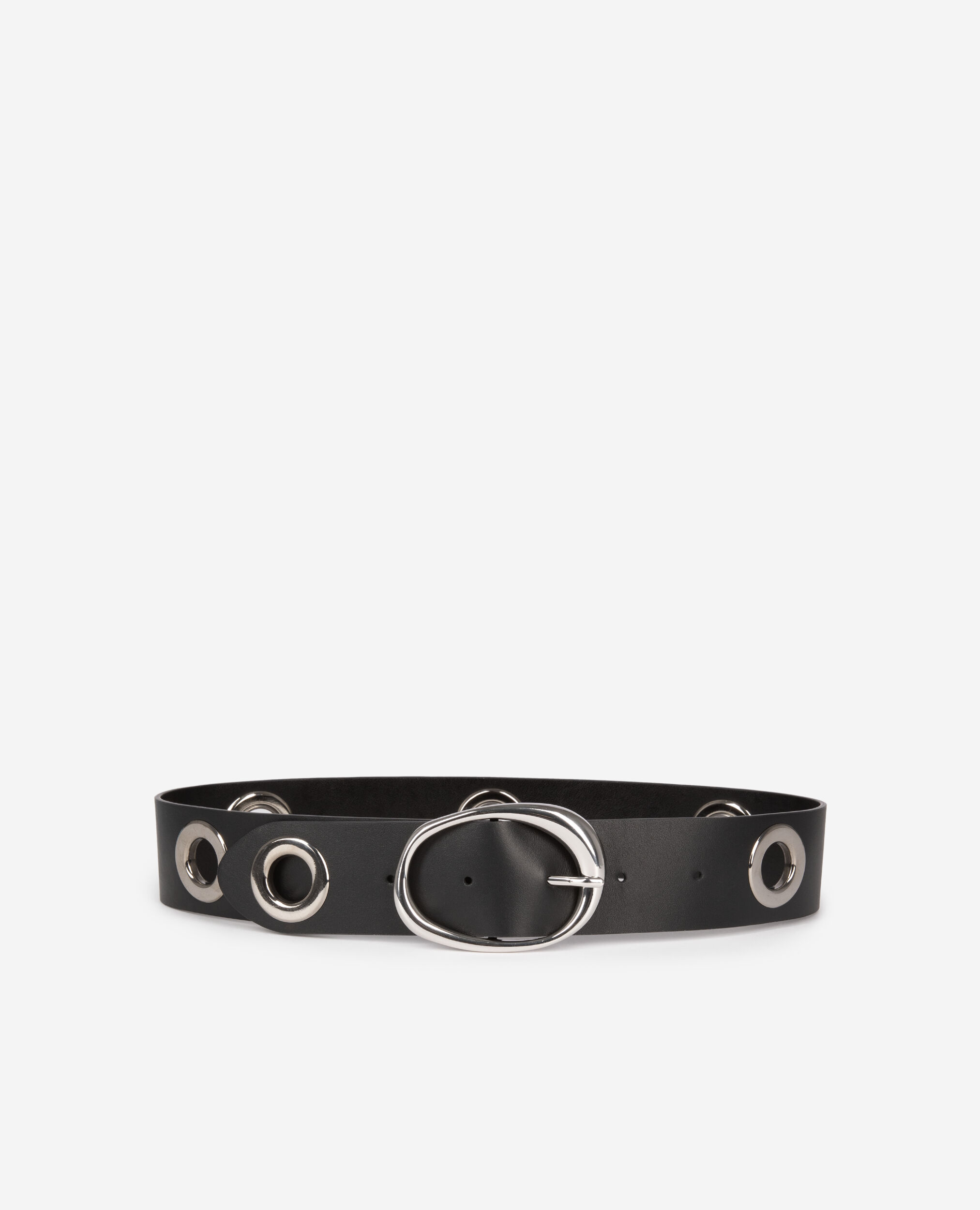 Ceinture large à œillets en cuir noir, BLACK, hi-res image number null