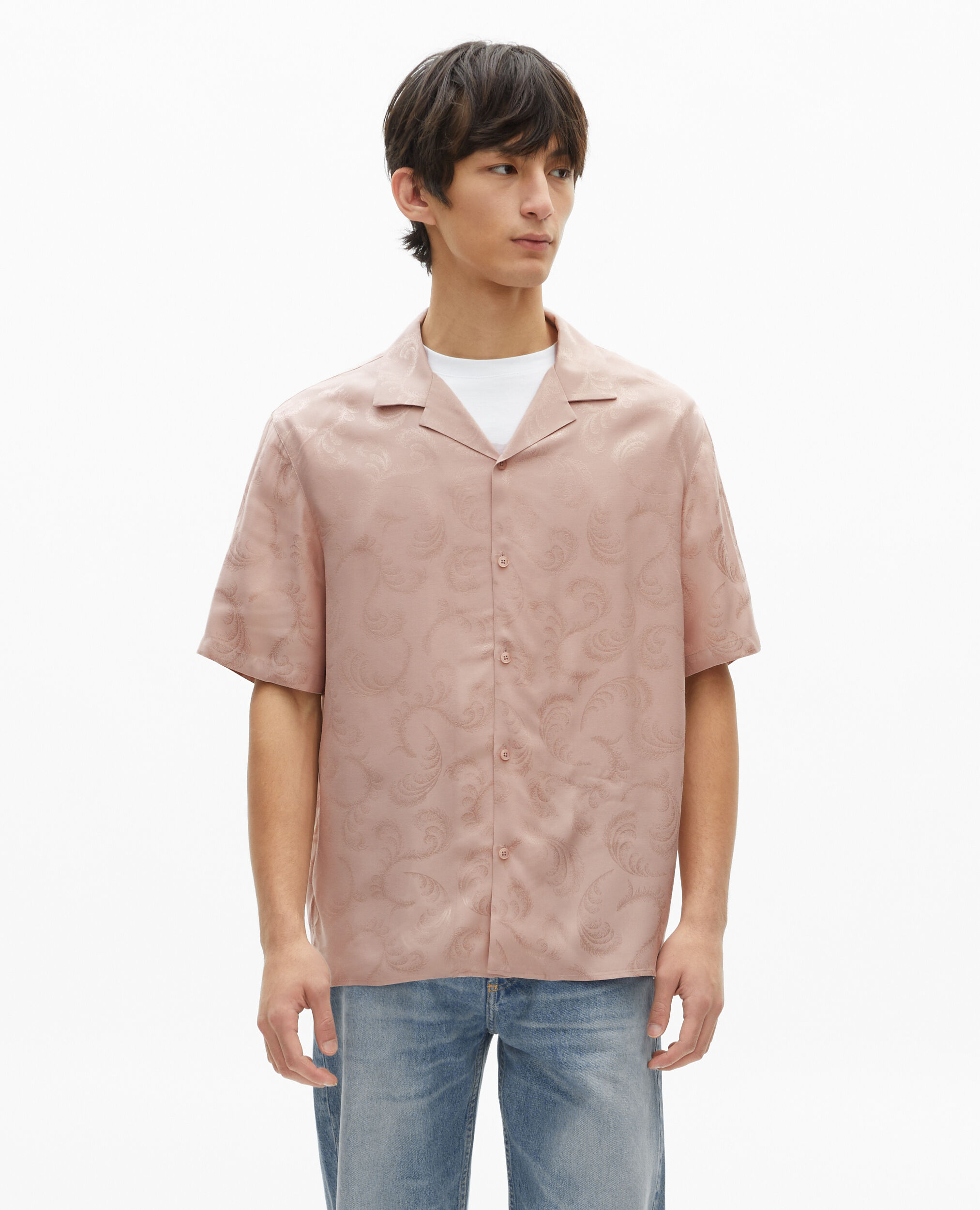 Chemise manches courtes en jacquard rose, LILA, hi-res image number null
