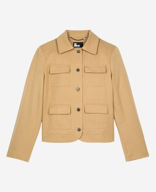 The Kooples FEMME BEIGE veste courte en coton et lin beige