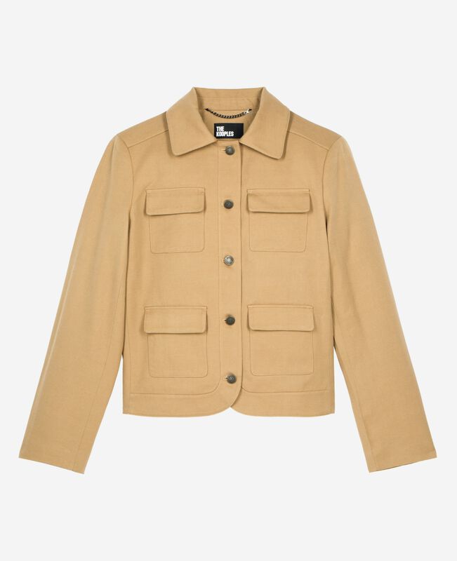 The Kooples FEMME BEIGE veste courte en coton et lin beige
