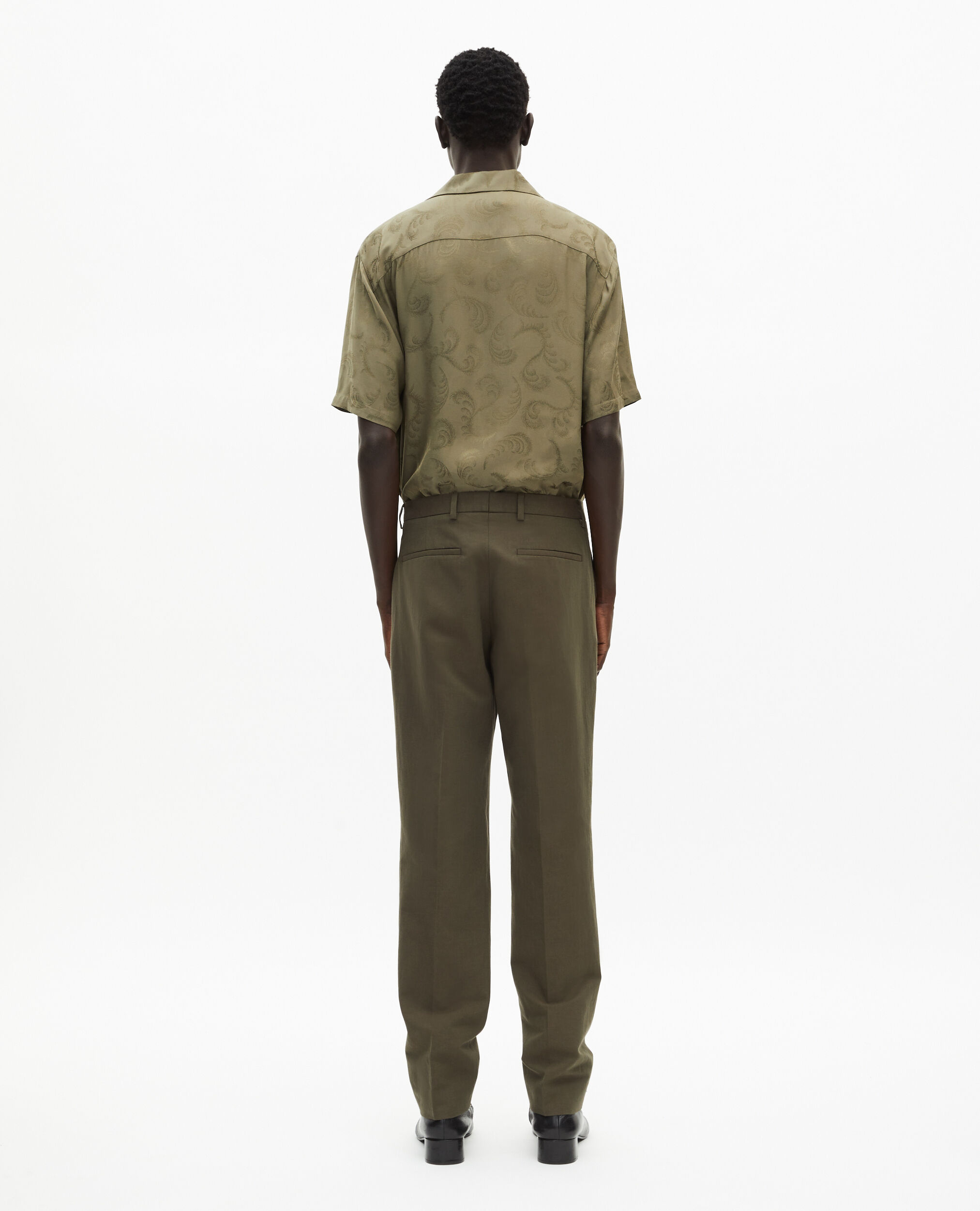 Pantalon de costume droit en coton lin kaki, KAKI, hi-res image number null