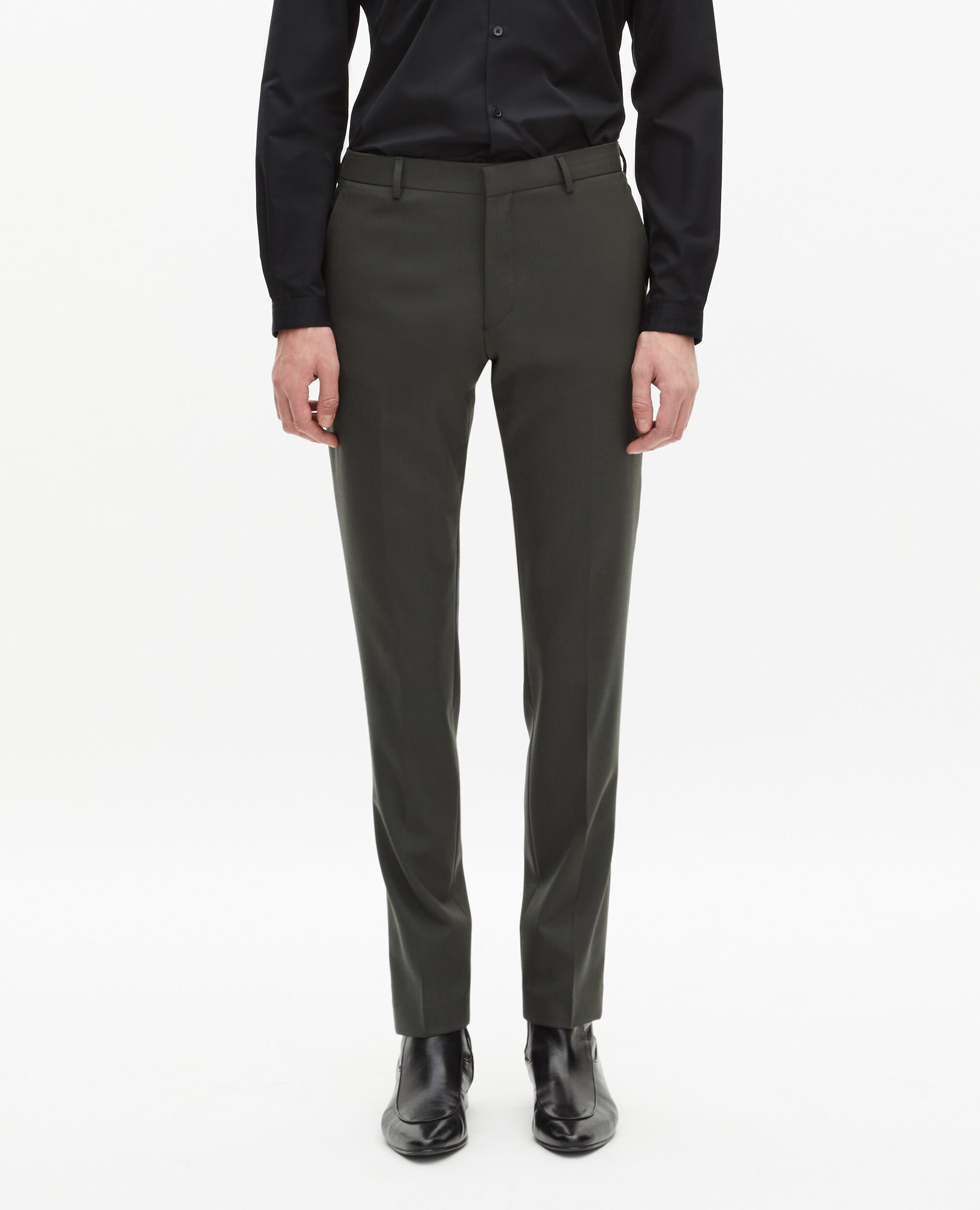 Pantalon de costume en laine kaki coupe ajustée, KAKI, hi-res image number null