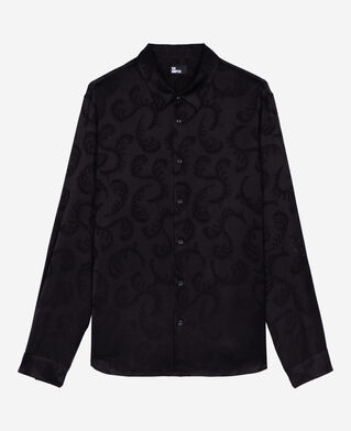 The Kooples MEN BLACK black feather print jacquard shirt