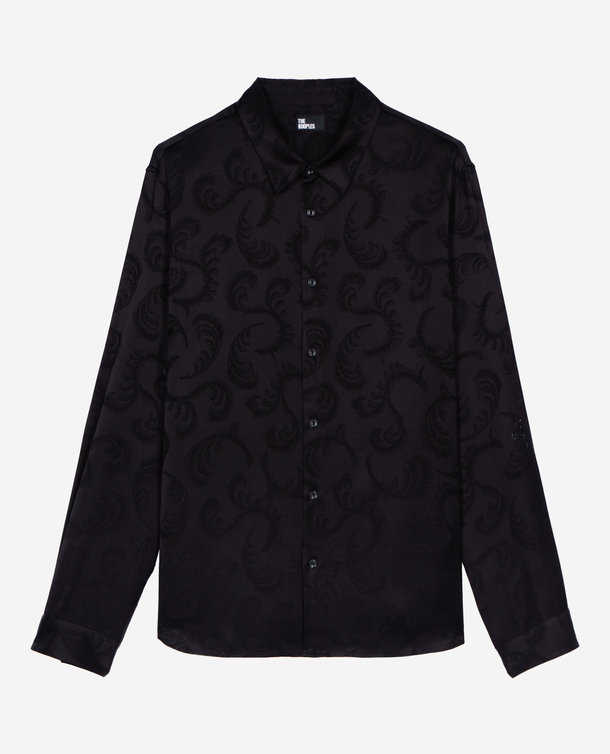 Chemise en jacquard imprimé plumes noire, BLACK, hi-res image number null