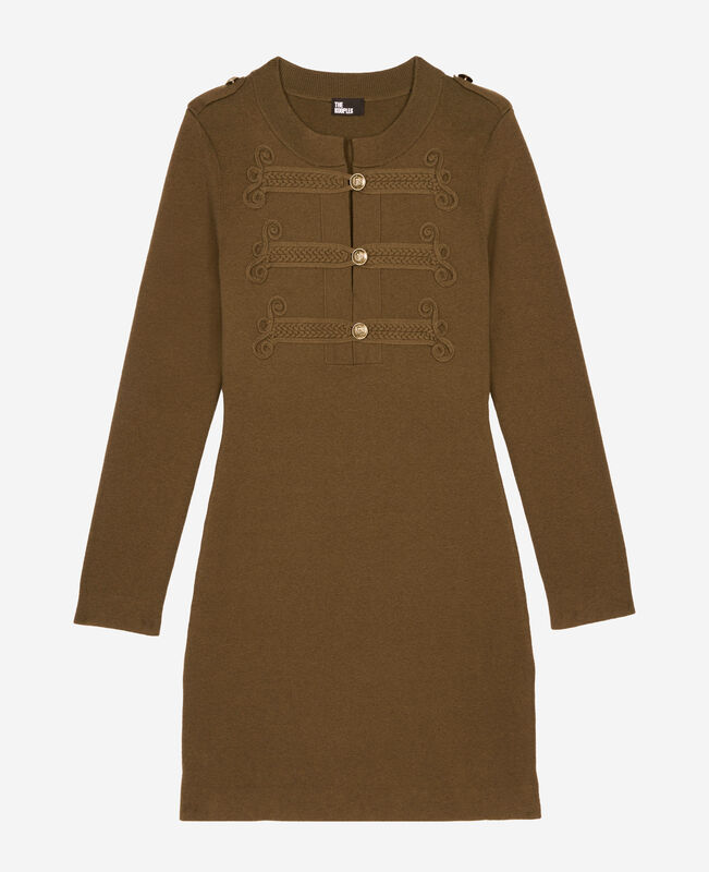 The Kooples FEMME KAKI robe courte style officier en maille kaki