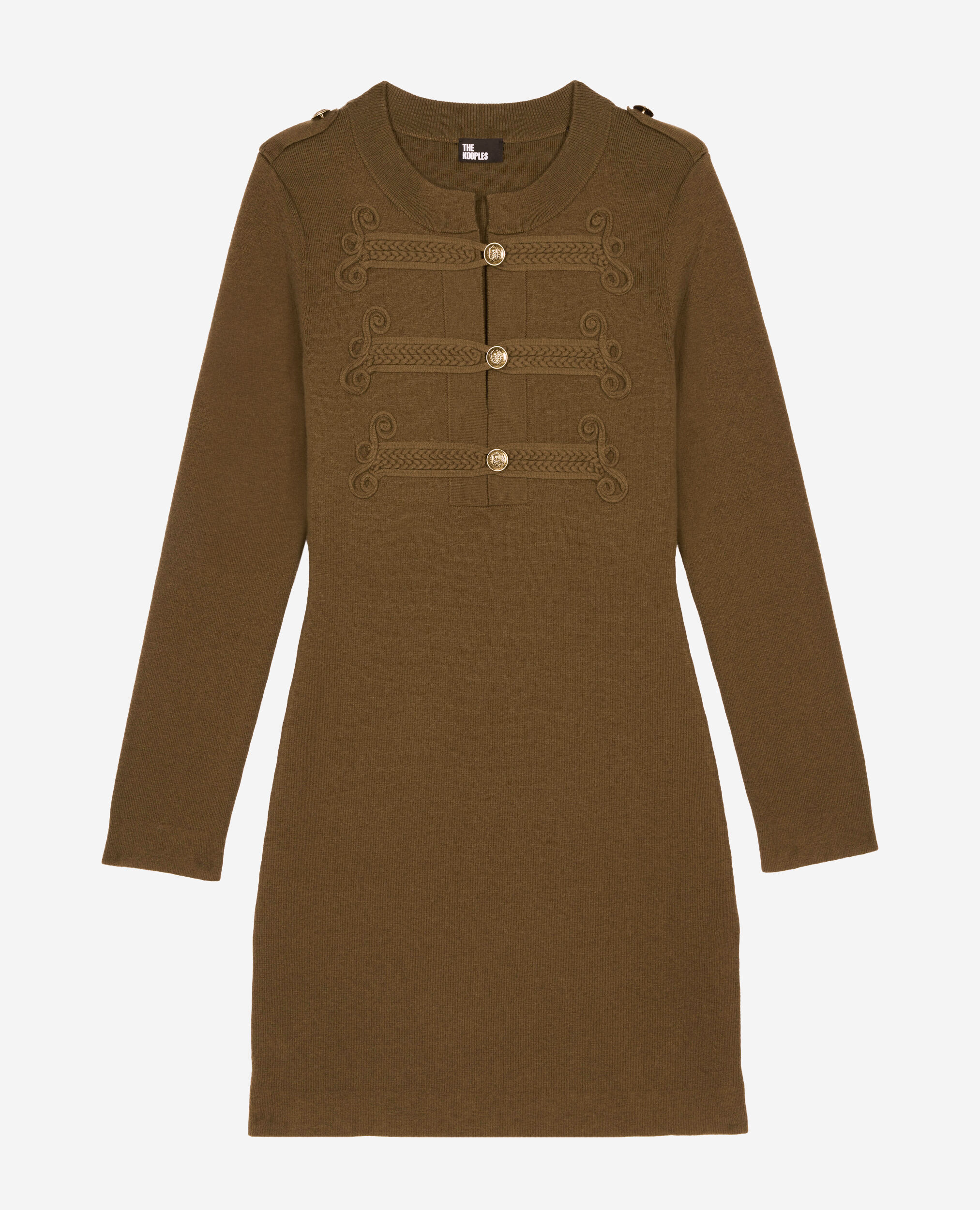 Robe courte style officier en maille kaki, KAKI, hi-res image number null
