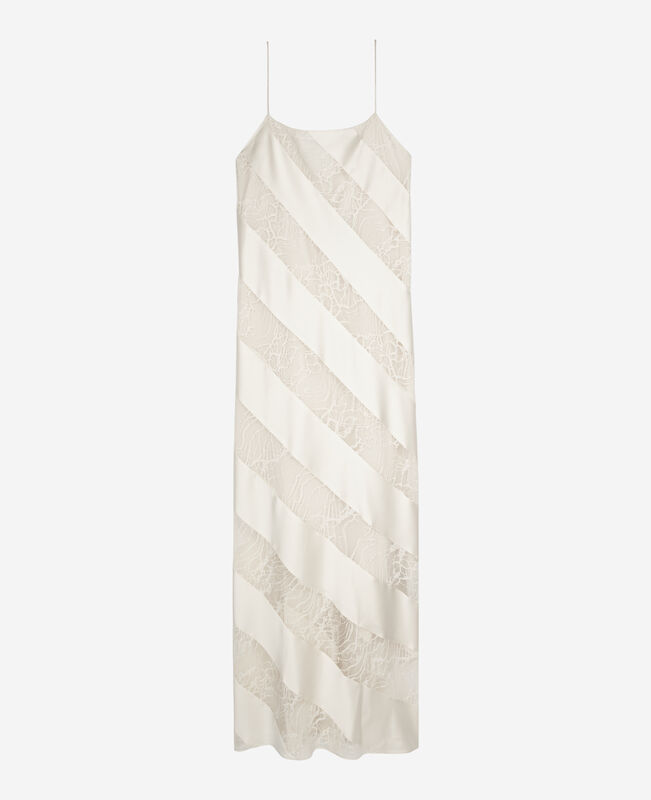 The Kooples FEMME ECRU robe nuisette longue en soie et dentelle écrue