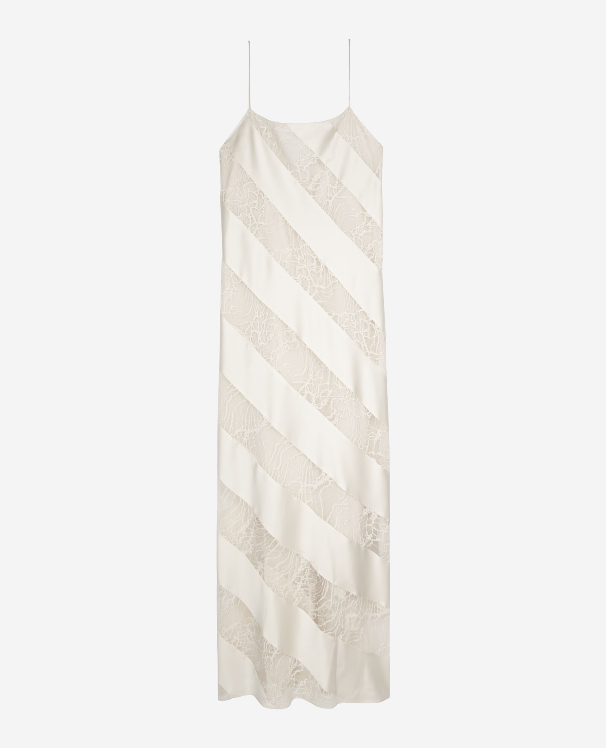 Robe nuisette longue en soie et dentelle écrue, ECRU, hi-res image number null