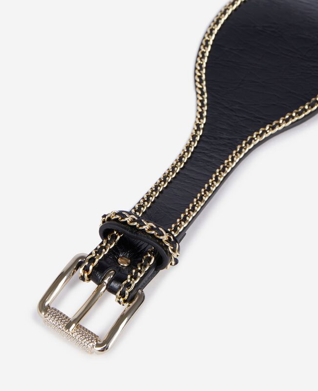 The Kooples FEMME BLACK ceinture large avec chaînes en cuir noir