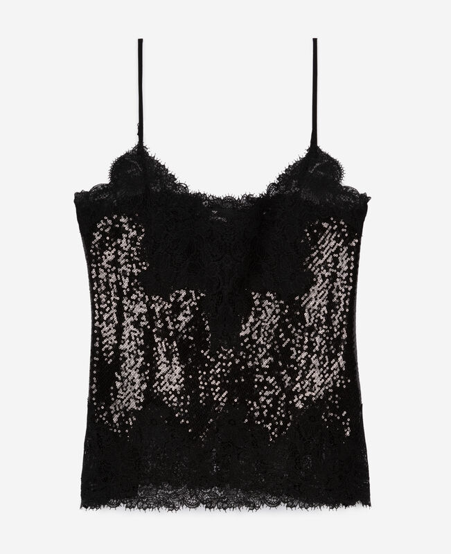 The Kooples FEMME BLACK caraco à sequins et dentelle noir