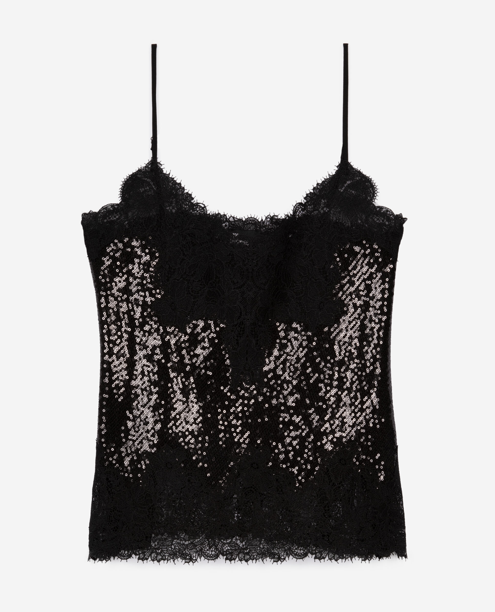 Caraco à sequins et dentelle noir, BLACK, hi-res image number null