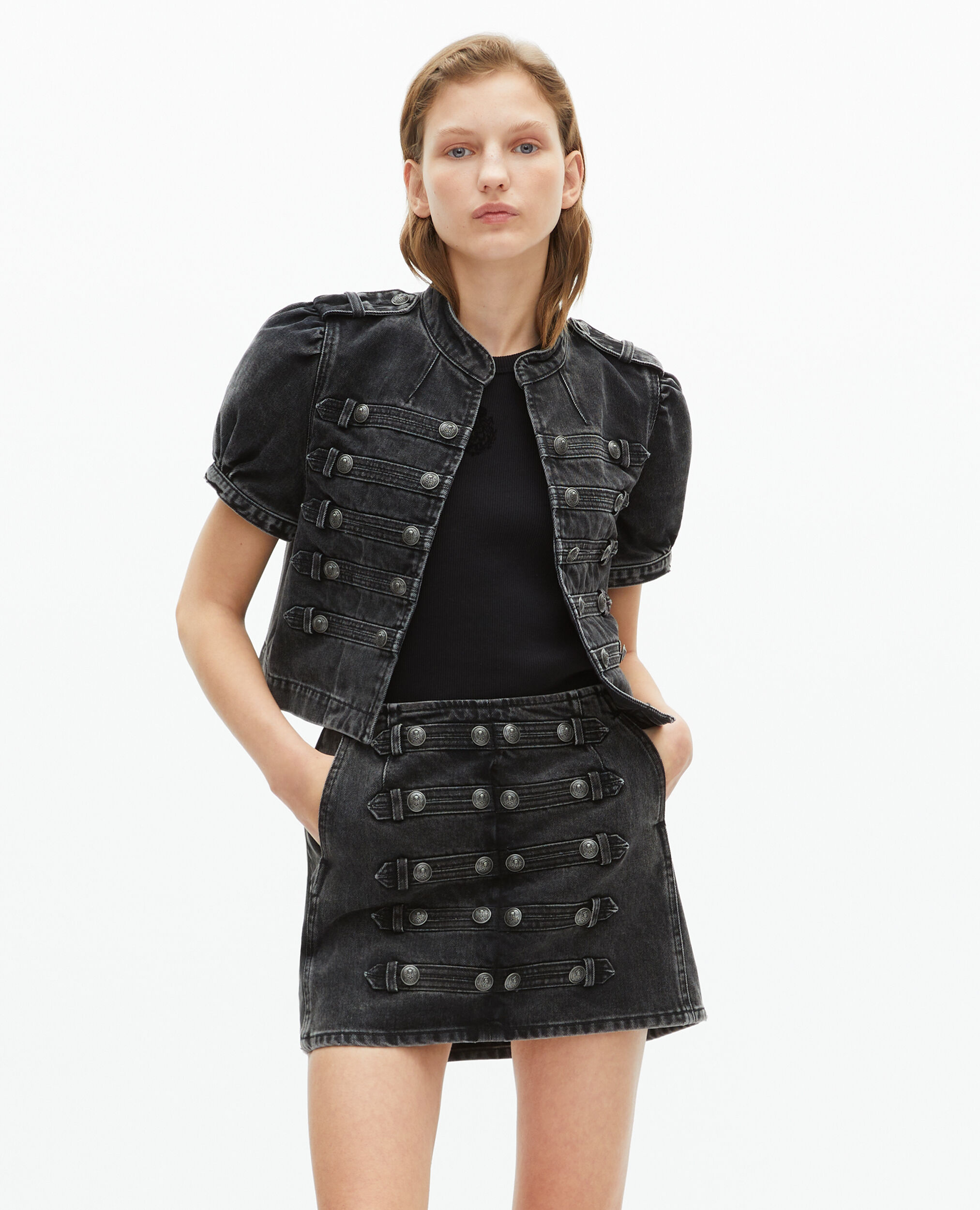 Jupe courte en denim grise, BLACK WASHED, hi-res image number null
