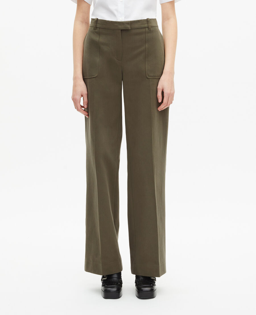 The Kooples WOMEN KAKI khaki cotton wide leg pants