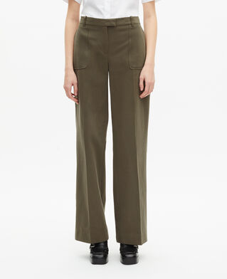 The Kooples WOMEN KAKI khaki cotton wide leg pants