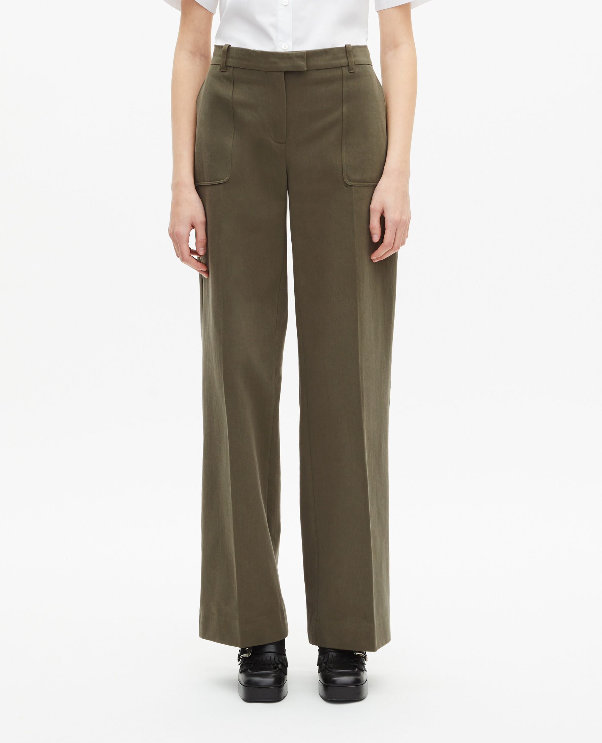 Pantalon large en coton kaki, KAKI, hi-res image number null