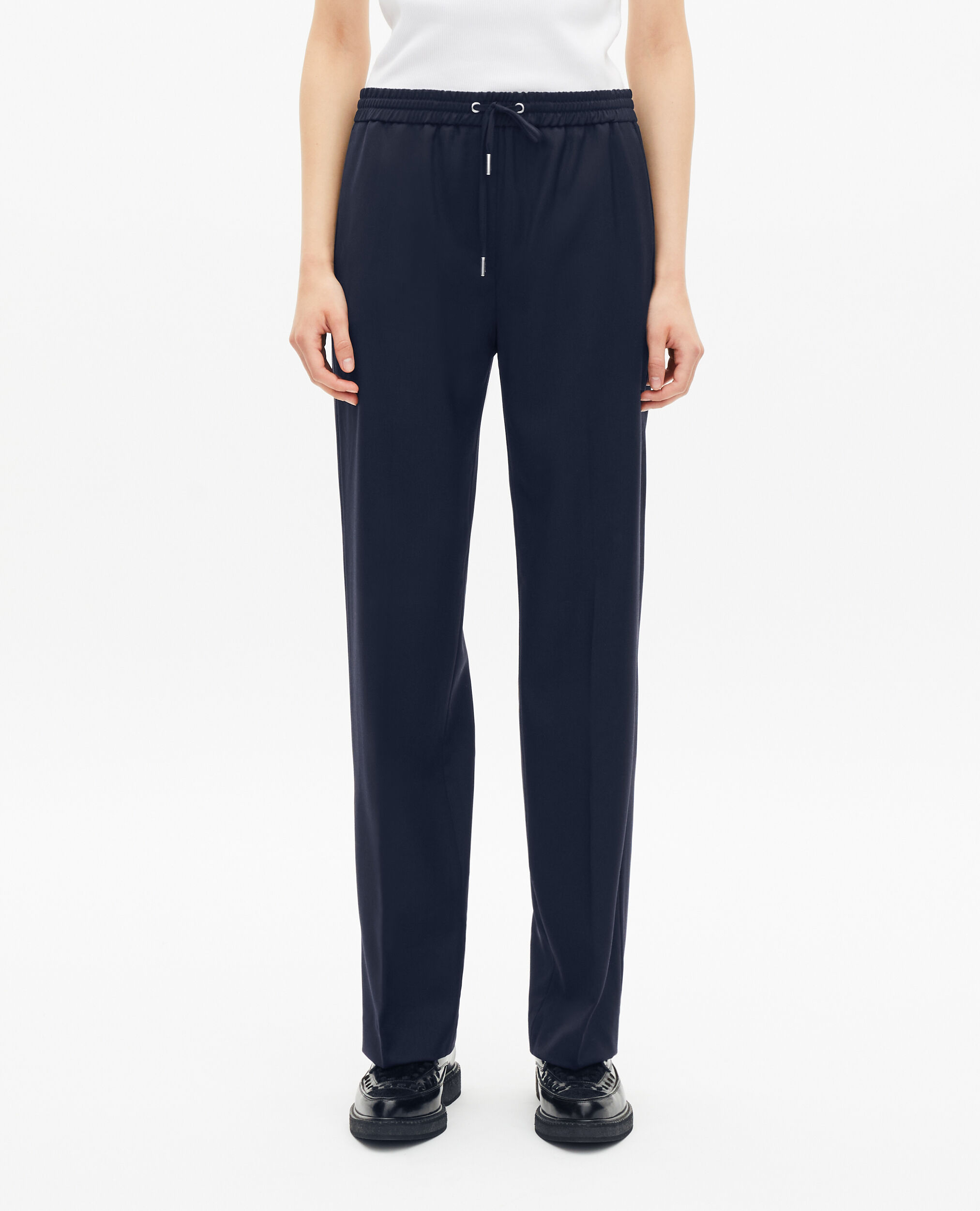 Pantalon droit en laine bleu foncé, DARK NAVY, hi-res image number null