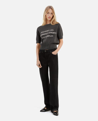 The Kooples FEMME MIDDLE GREY MEL/WHITE pull manches courtes sérigraphie