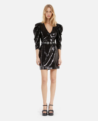 The Kooples WOMEN BLACK STONE short black sequin dress