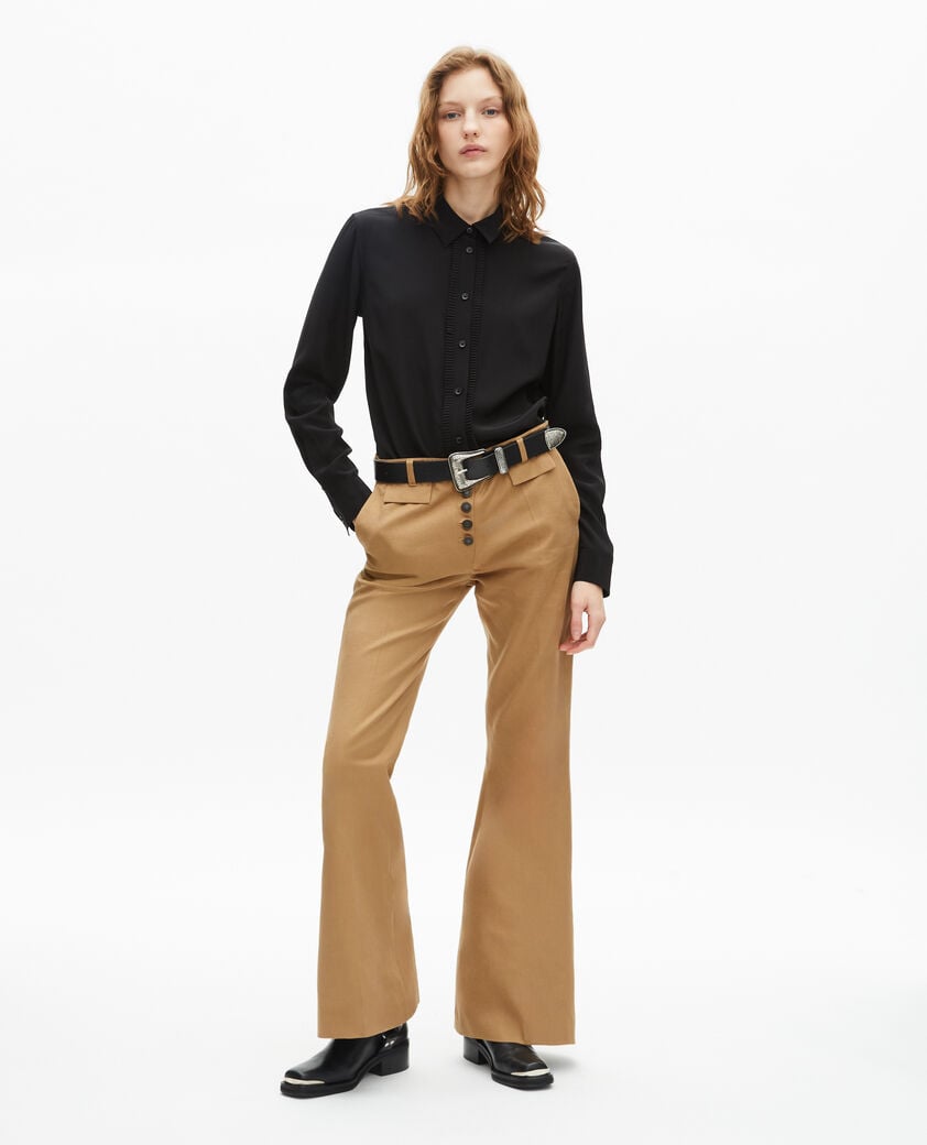 The Kooples DAMEN BEIGE flare-hose aus baumwolle und leinen in beige