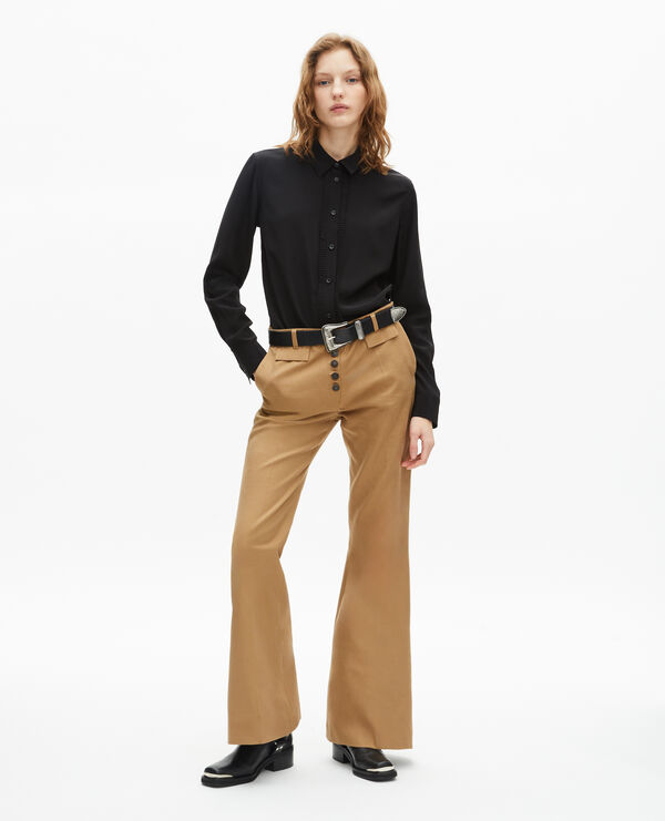 The Kooples FEMME BEIGE pantalon flare en coton et lin beige