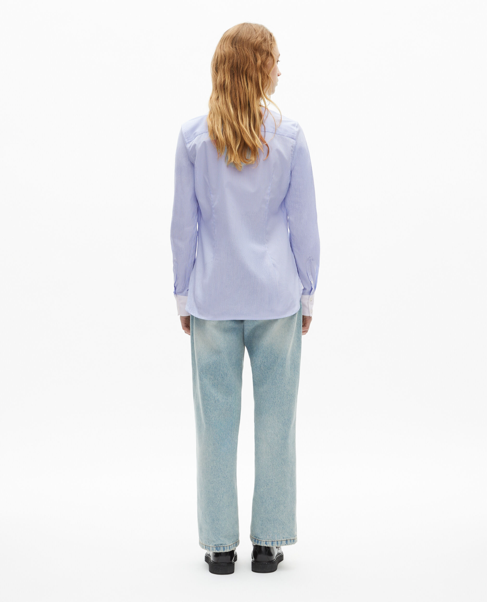 Chemise à rayures avec col contrasté bleue, BLUE WHITE, hi-res image number null