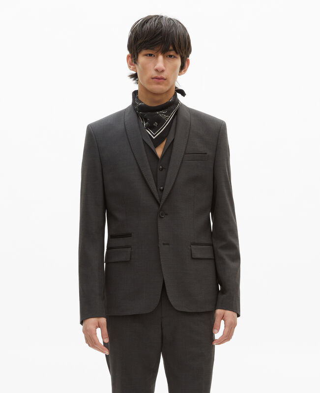 The Kooples HOMME BLACK GREY veste de costume en laine mélangée micro carreaux noire