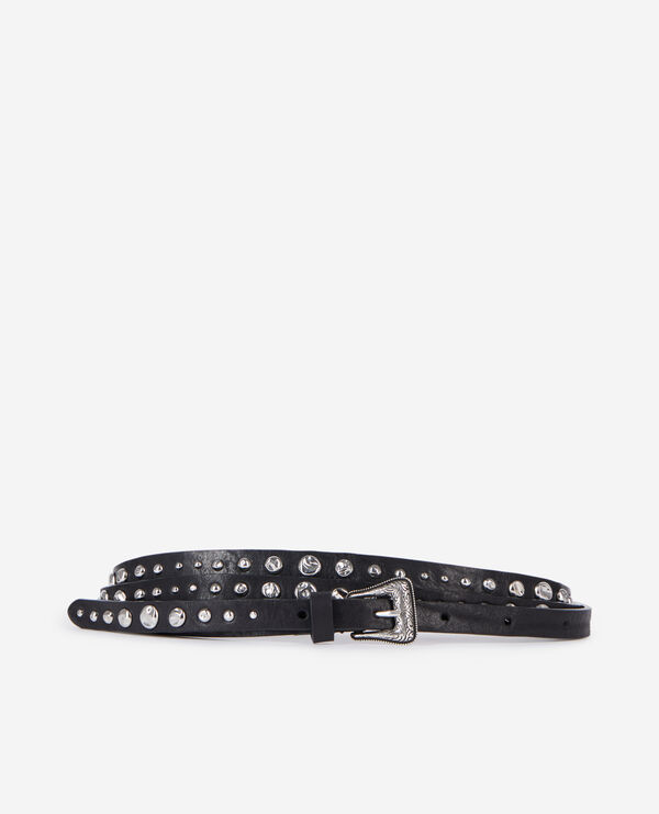 The Kooples FEMME BLACK ceinture fine en cuir avec clous noire