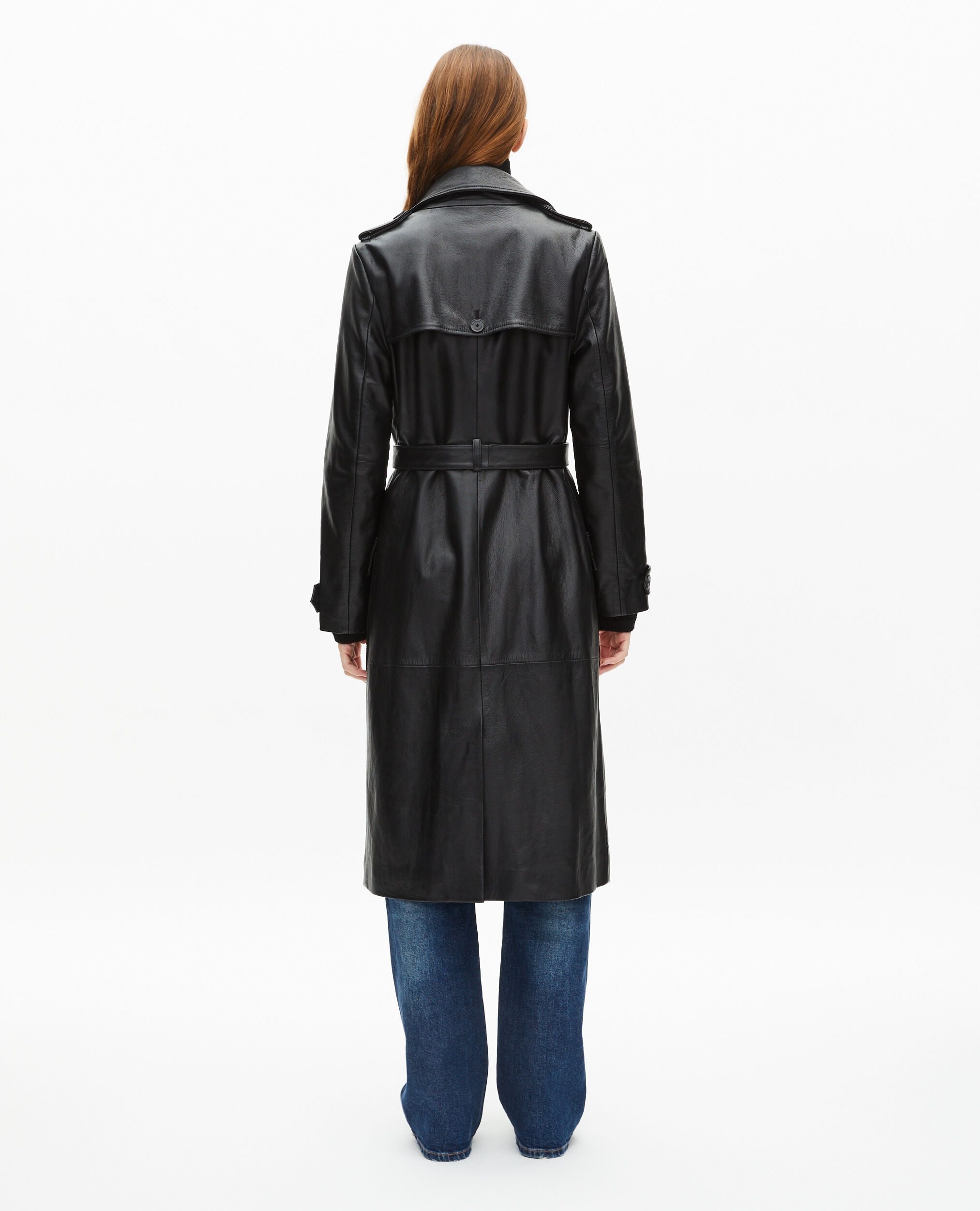 Trench long en cuir noir, BLACK, hi-res image number null