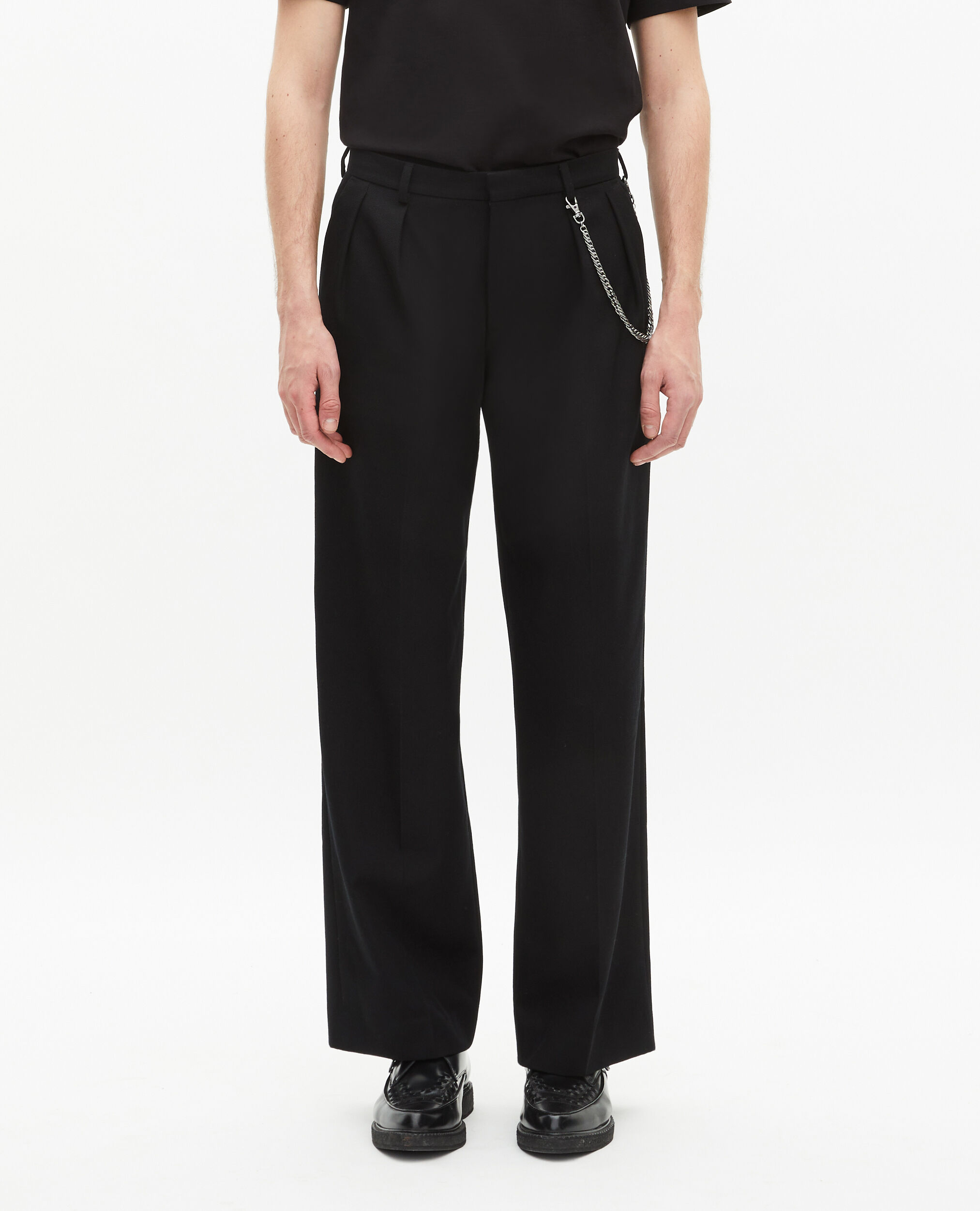 Pantalon en laine coupe large noir, BLACK, hi-res image number null