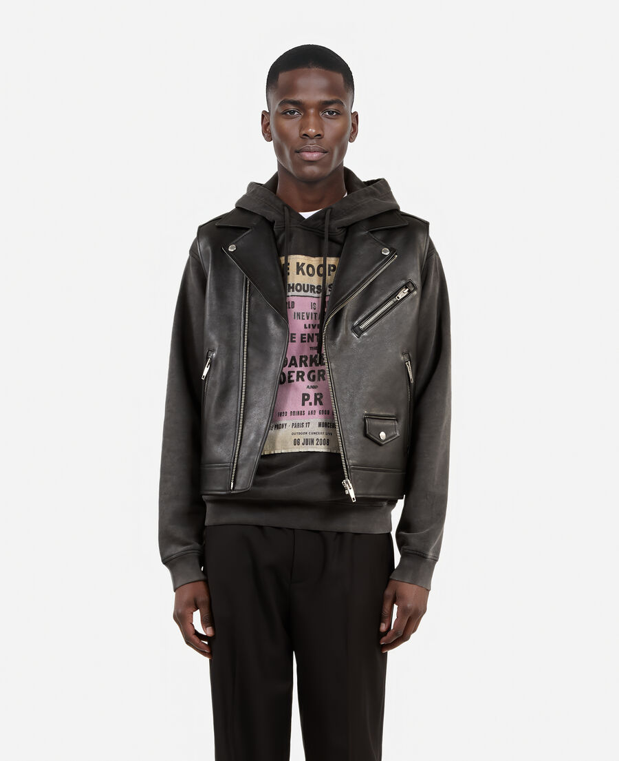 The Kooples HOMME BLACK blouson sans manches en cuir noir