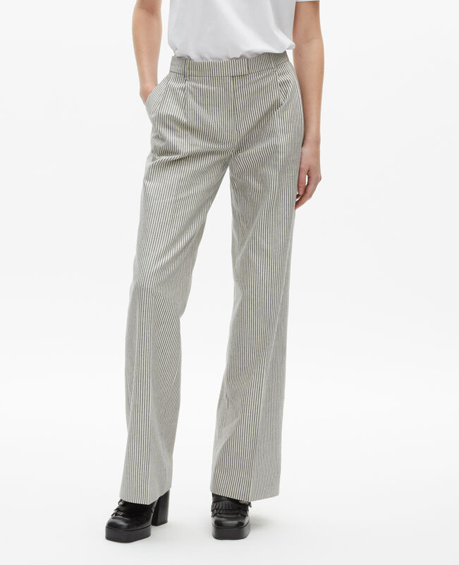 The Kooples FEMME BLANC / BLEU pantalon ample à rayures en coton et lin blanc