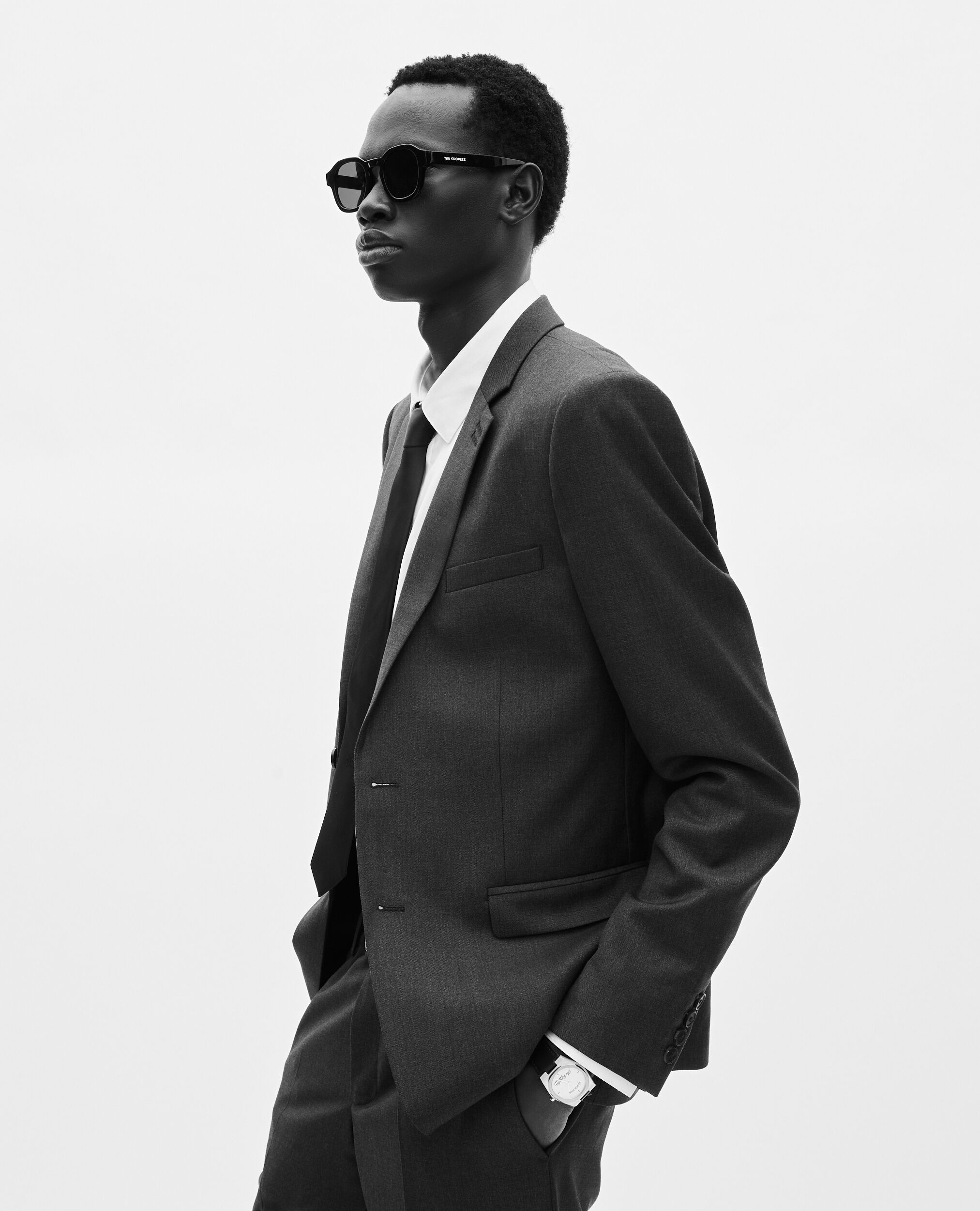 Veste de costume en laine coupe ajustée noire, GREY, hi-res image number null