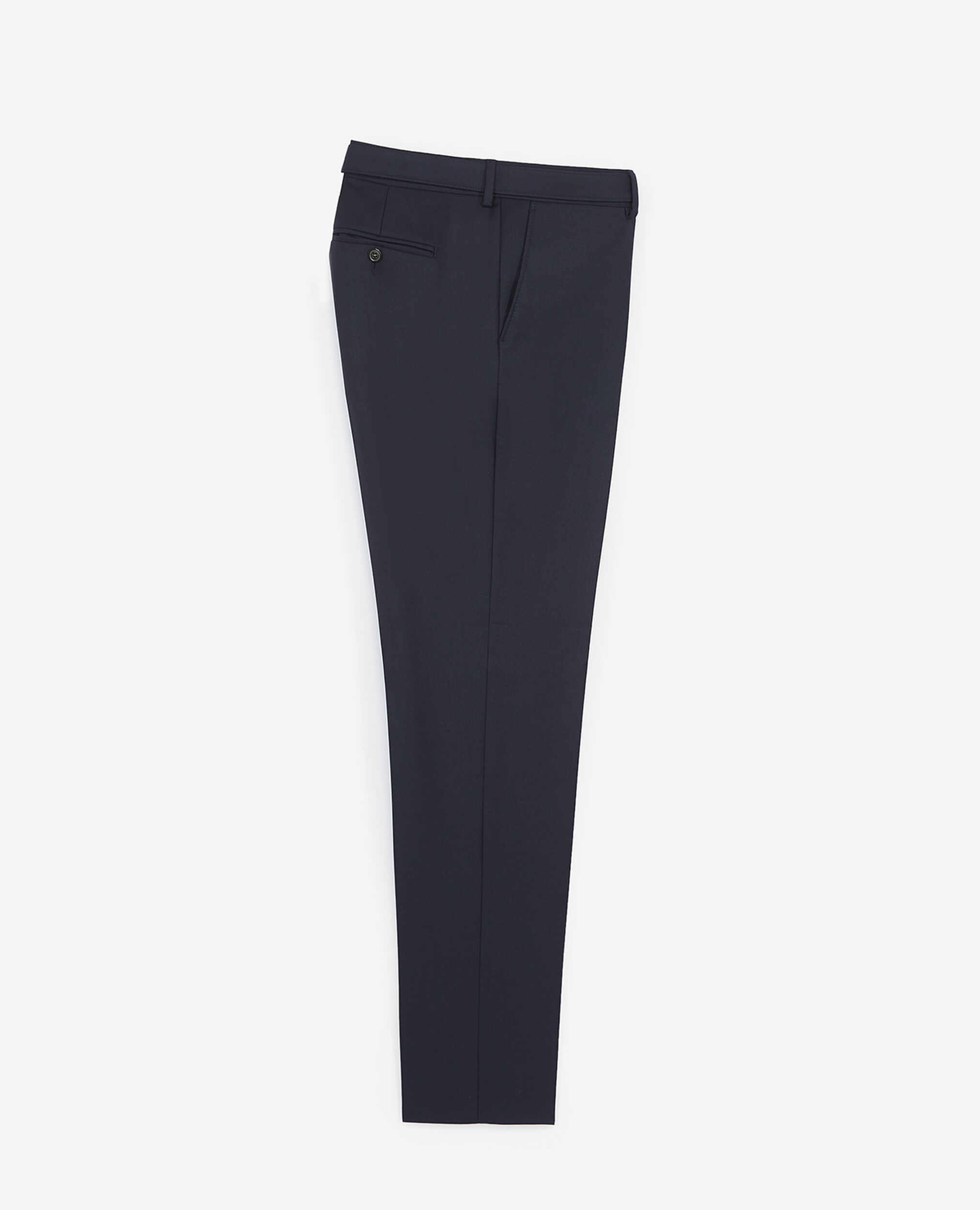 Pantalon de costume en laine à ceinture intégrée bleu coupe ajustée, DARK NAVY, hi-res image number null