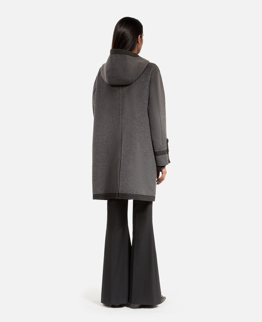 The Kooples WOMEN PETROL GREY long gray wool hooded pea coat