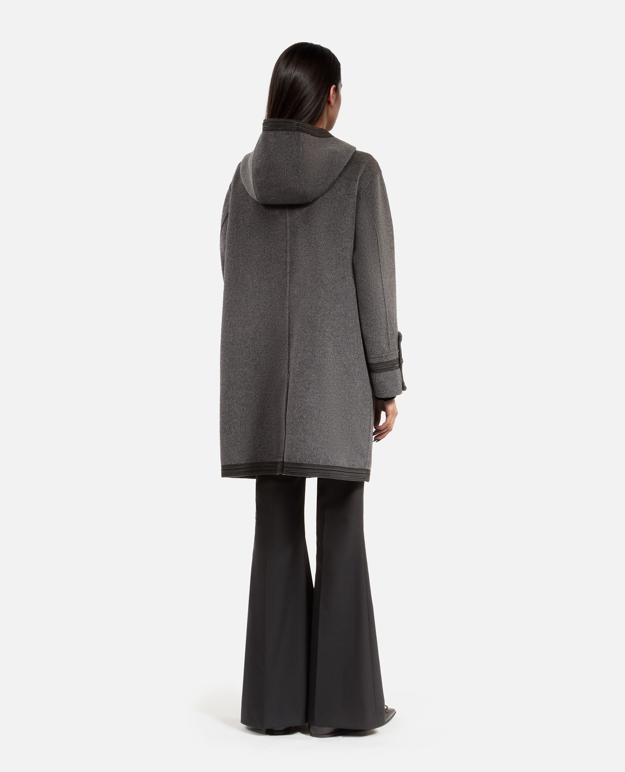 Caban long à capuche en laine gris, PETROL GREY, hi-res image number null