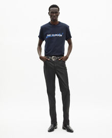 The Kooples HOMME BLACK jean slim effet cuir noir