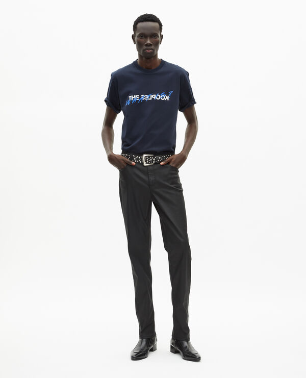 The Kooples HOMME BLACK jean slim effet cuir noir