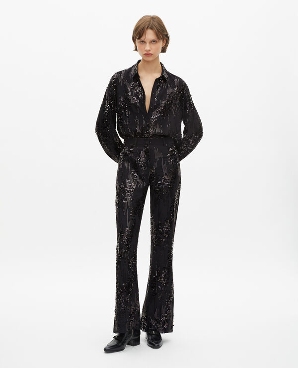 The Kooples FEMME BLACK pantalon flare à sequins noir