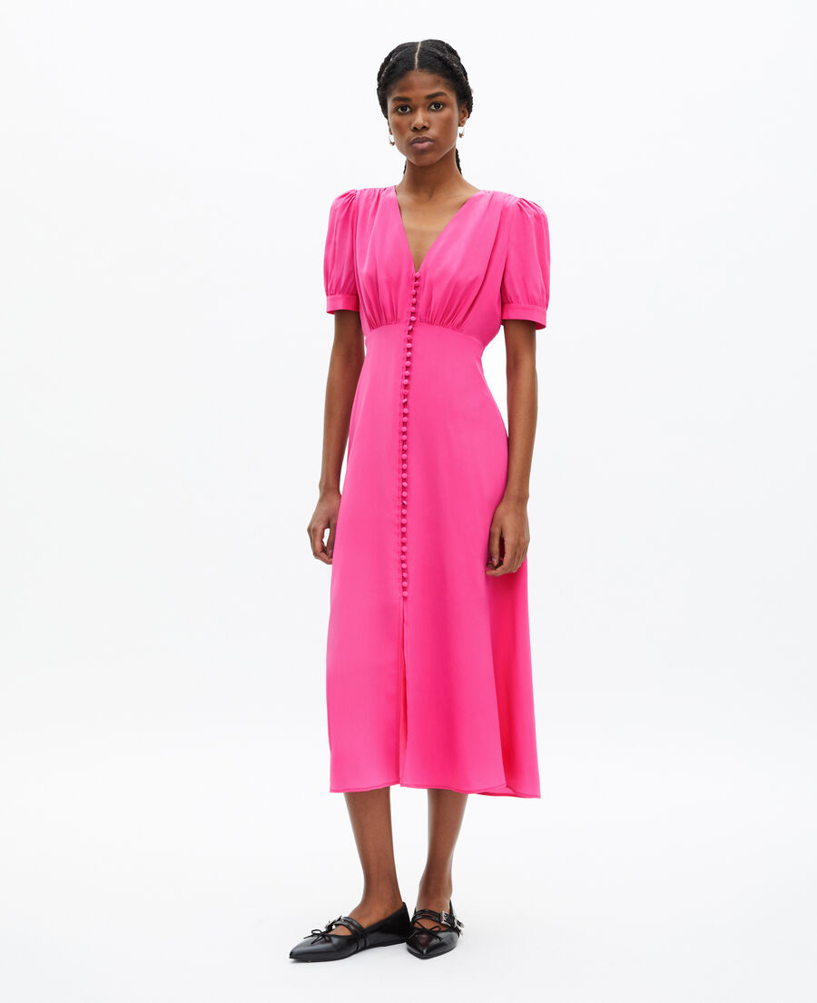 The Kooples FEMME FUSHIA robe longue avec boutonnage en soie rose